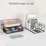 gianotter Desk Organizers and Accessories, Office Supplies Desk Organizer with Sliding Drawer, Double Tray and 5 Upright Sections (Black) - Image 4